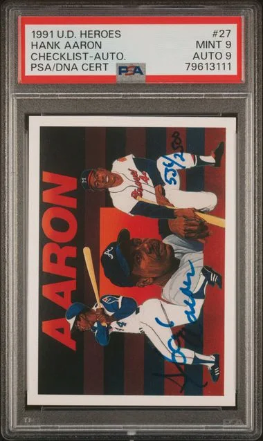 1991 Upper Deck Hank Aaron Heroes Checklist-Autograph-D.G. Only #27 card image