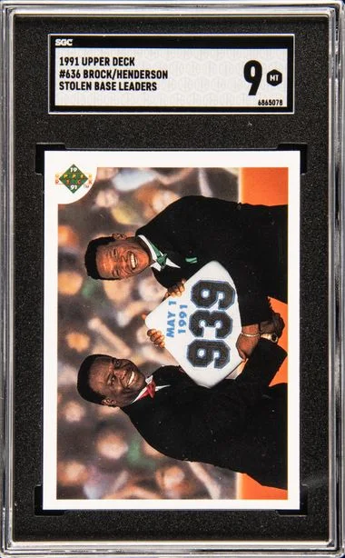 1991 Upper Deck Lou Brock/Rickey Henderson Date on Front #636 card image