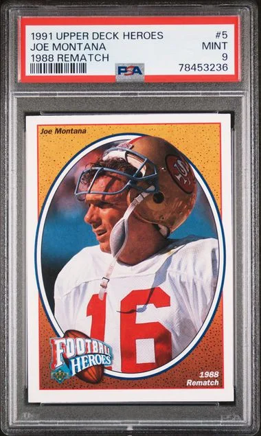 1991 Upper Deck Rematch 5 Joe Montana Heroes #1988 card image