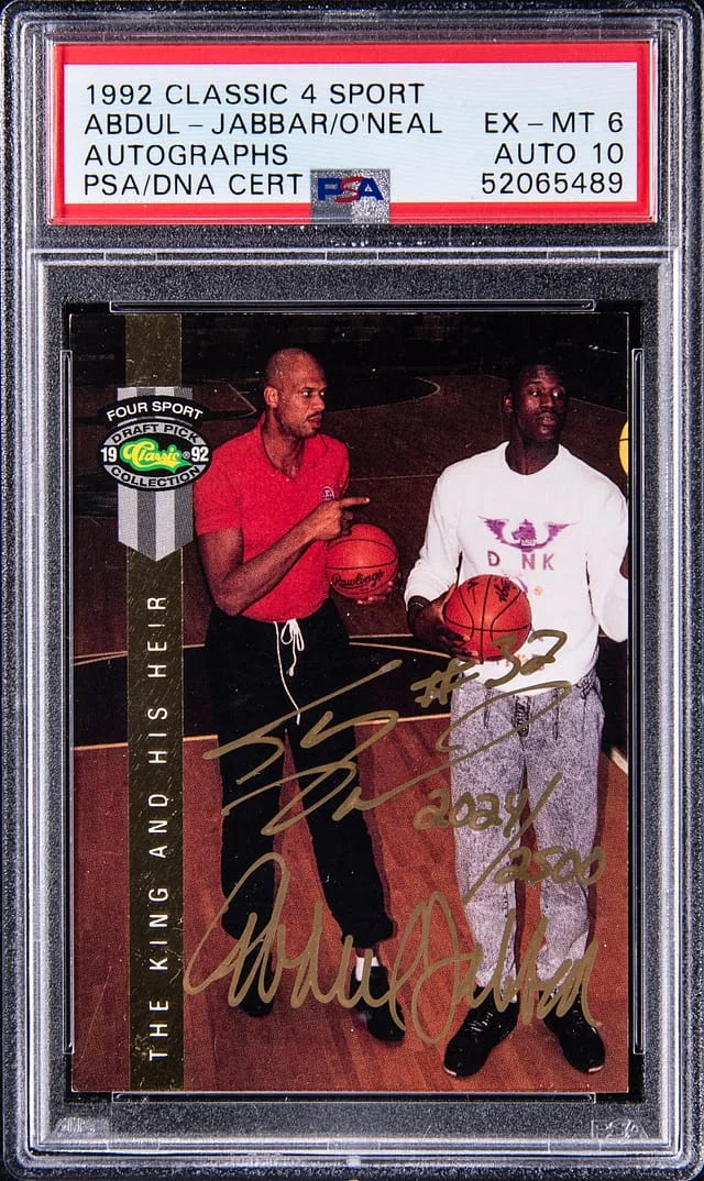 1992-93 Classic Sport Autographs Shaquille O'Neal/Kareem Abdul-Jabbar #4 card image