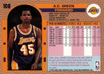 1992-93 Fleer A.C. Green #108 card back image
