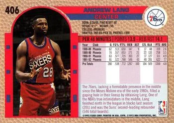 1992-93 Fleer Andrew Lang #406 card back image