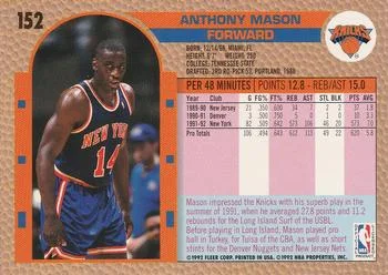 1992-93 Fleer Anthony Mason #152 card back image