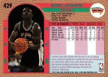 1992-93 Fleer Avery Johnson #429 card back image