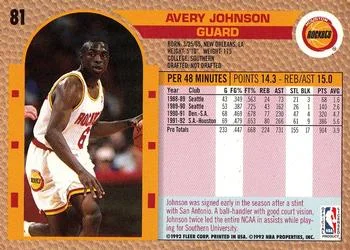 1992-93 Fleer Avery Johnson #81 card back image