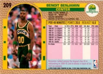 1992-93 Fleer Benoit Benjamin #209 card back image