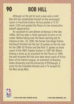 1992-93 Fleer Bob Hill CO #90 card back image