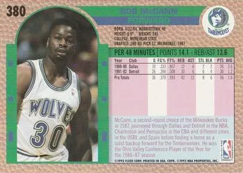 1992-93 Fleer Bob McCann #380 card back image