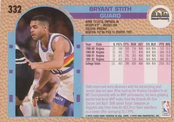 1992-93 Fleer Bryant Stith #332 card back image