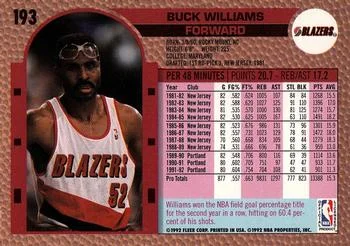 1992-93 Fleer Buck Williams #193 card back image