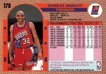 1992-93 Fleer Charles Barkley #178 card back image