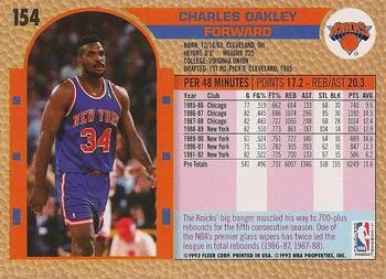 1992-93 Fleer Charles Oakley #154 card back image