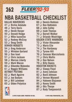1992-93 Fleer Checklist: 1-87 #262 card back image