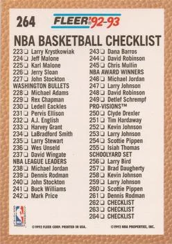 1992-93 Fleer Checklist: 177-264 #264 card back image