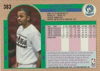 1992-93 Fleer Chris Smith #383 card back image