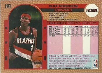 1992-93 Fleer Cliff Robinson #191 card back image