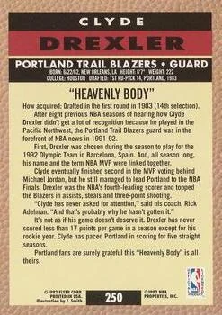 1992-93 Fleer Clyde Drexler PV #250 card back image