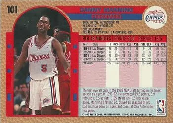 1992-93 Fleer Danny Manning #101 card back image