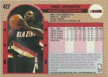 1992-93 Fleer Dave Johnson #417 card back image