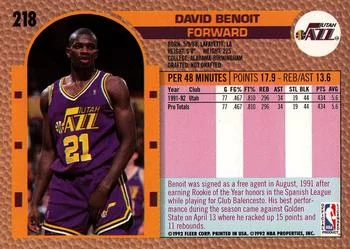 1992-93 Fleer David Benoit #218 card back image