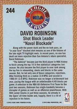 1992-93 Fleer David Robinson LL #244 card back image