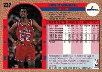 1992-93 Fleer David Wingate #237 card back image