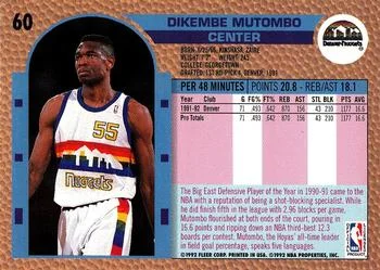 1992-93 Fleer Dikembe Mutombo #60 card back image