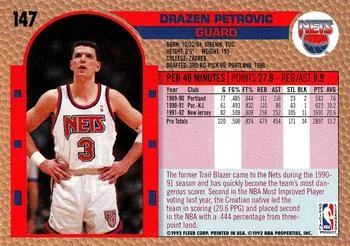 1992-93 Fleer Drazen Petrovic #147 card back image