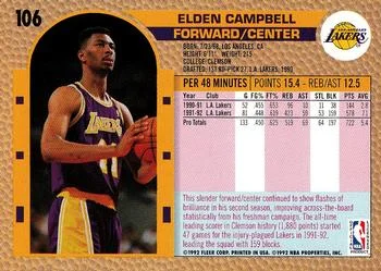 1992-93 Fleer Elden Campbell #106 card back image