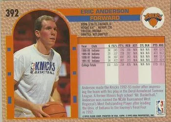 1992-93 Fleer Eric Anderson #392 card back image