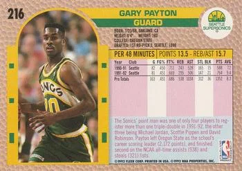 1992-93 Fleer Gary Payton #216 card back image