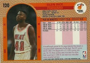 1992-93 Fleer Glen Rice #120 card back image