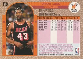 1992-93 Fleer Grant Long #118 card back image