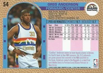 1992-93 Fleer Greg Anderson #54 card back image