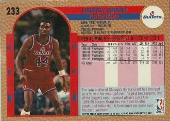 1992-93 Fleer Harvey Grant #233 card back image