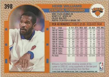 1992-93 Fleer Herb Williams #398 card back image