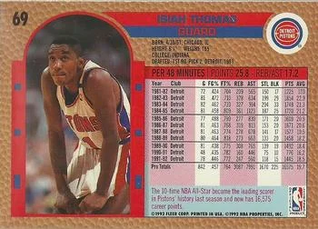 1992-93 Fleer Isiah Thomas #69 card back image