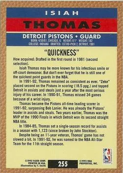 1992-93 Fleer Isiah Thomas PV #255 card back image