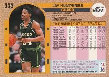 1992-93 Fleer Jay Humphries #222 card back image