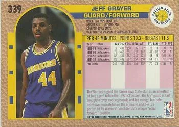 1992-93 Fleer Jeff Grayer #339 card back image