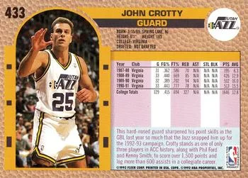 1992-93 Fleer John Crotty #433 card back image
