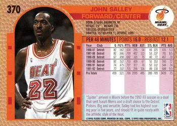 1992-93 Fleer John Salley #370 card back image