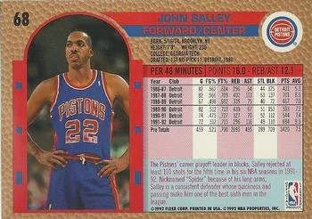 1992-93 Fleer John Salley #68 card back image