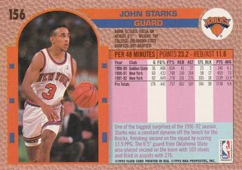 1992-93 Fleer John Starks #156 card back image