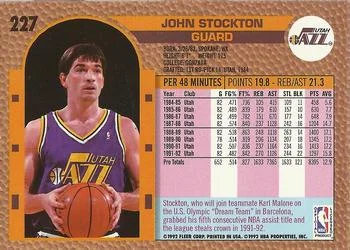 1992-93 Fleer John Stockton #227 card back image