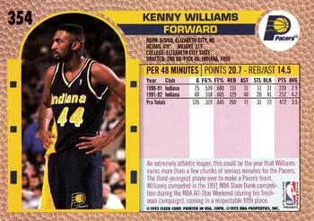 1992-93 Fleer Kenny Williams #354 card back image