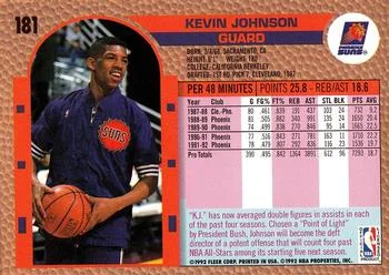 1992-93 Fleer Kevin Johnson #181 card back image