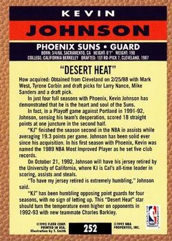 1992-93 Fleer Kevin Johnson PV #252 card back image