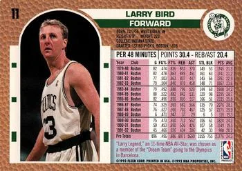 1992-93 Fleer Larry Bird #11 card back image