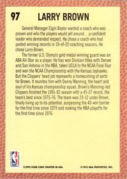1992-93 Fleer Larry Brown CO #97 card back image